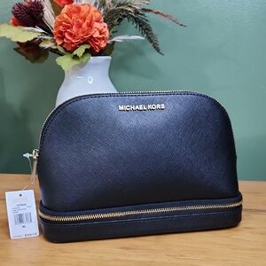Michael Kors Black Leather Travel/Cosmetic Pouch NWT